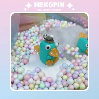 Móc khoá móc điện thoại handmade NEKOPIN hình thú mỏ vịt Perry phiên bản điệp viên ngồi đội mũ MK015 bằng đất sét tự khô