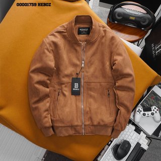 Áo khoác bomber da lộn trần trám Heboz 2M, vải da lộn cao trần bông dày dặn - 00001759