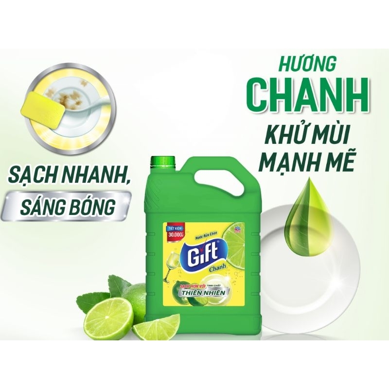 Nước rửa chén bát Gift hương chanh Can 9.5kg , Siêu Tiết Kiệm