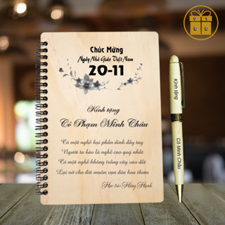 Quà Tặng 20/10, Quà Tặng Thầy Cô 20/11 Ý Nghĩa - Combo Sổ Gỗ Và Bút Gỗ Khắc Chữ Theo Yêu Cầu Món Quà Độc Đáo