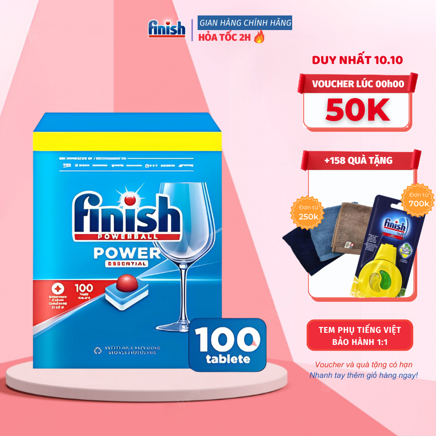 Viên Rửa Chén Bát Finish Essential 52/86/100 Viên Cao Cấp Làm Sạch Nhanh Chóng, Bảo Vệ Máy