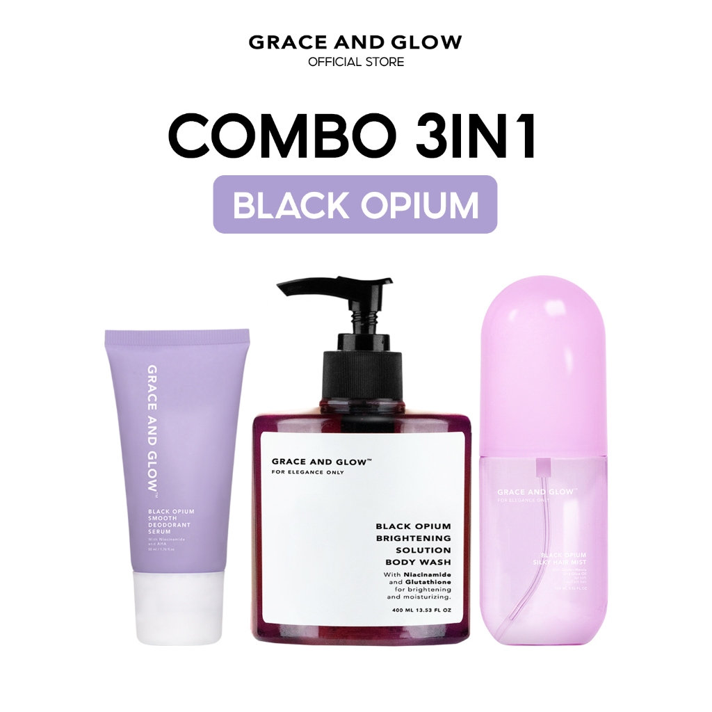 Combo Black Opium sữa tắm lăn khử mùi và xịt tóc Grace and Glow 400ml + 100ml + 50ml