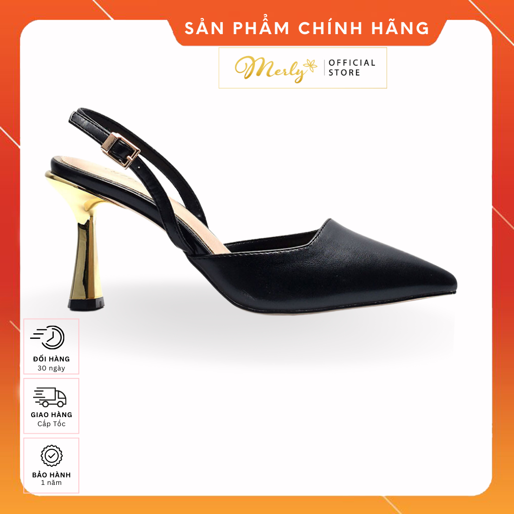 Giày Slingback Bít Mũi Nữ Đế Vuông Gót Cao 7cm Merly 1437 Giày Nữ Gót Vuông, Giày Nữ Mũi Nhọn, Giày Bít Mũi Hở Gót Nữ