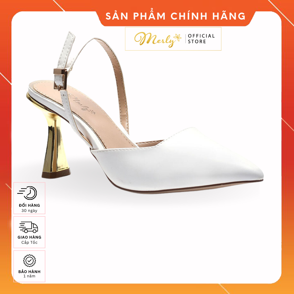 Giày Slingback Bít Mũi Nữ Đế Vuông Gót Cao 7cm Merly 1437 Giày Nữ Gót Vuông, Giày Nữ Mũi Nhọn, Giày Bít Mũi Hở Gót Nữ