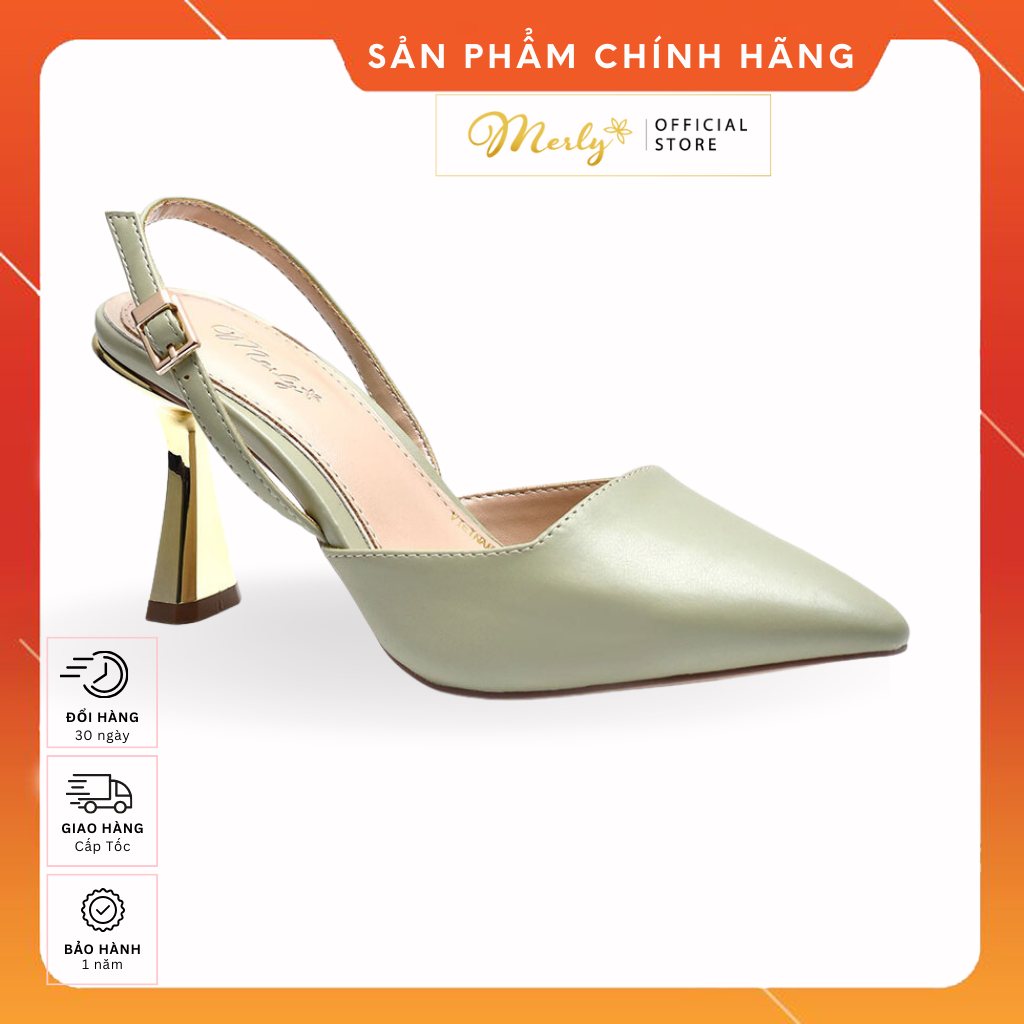 Giày Slingback Bít Mũi Nữ Đế Vuông Gót Cao 7cm Merly 1437 Giày Nữ Gót Vuông, Giày Nữ Mũi Nhọn, Giày Bít Mũi Hở Gót Nữ