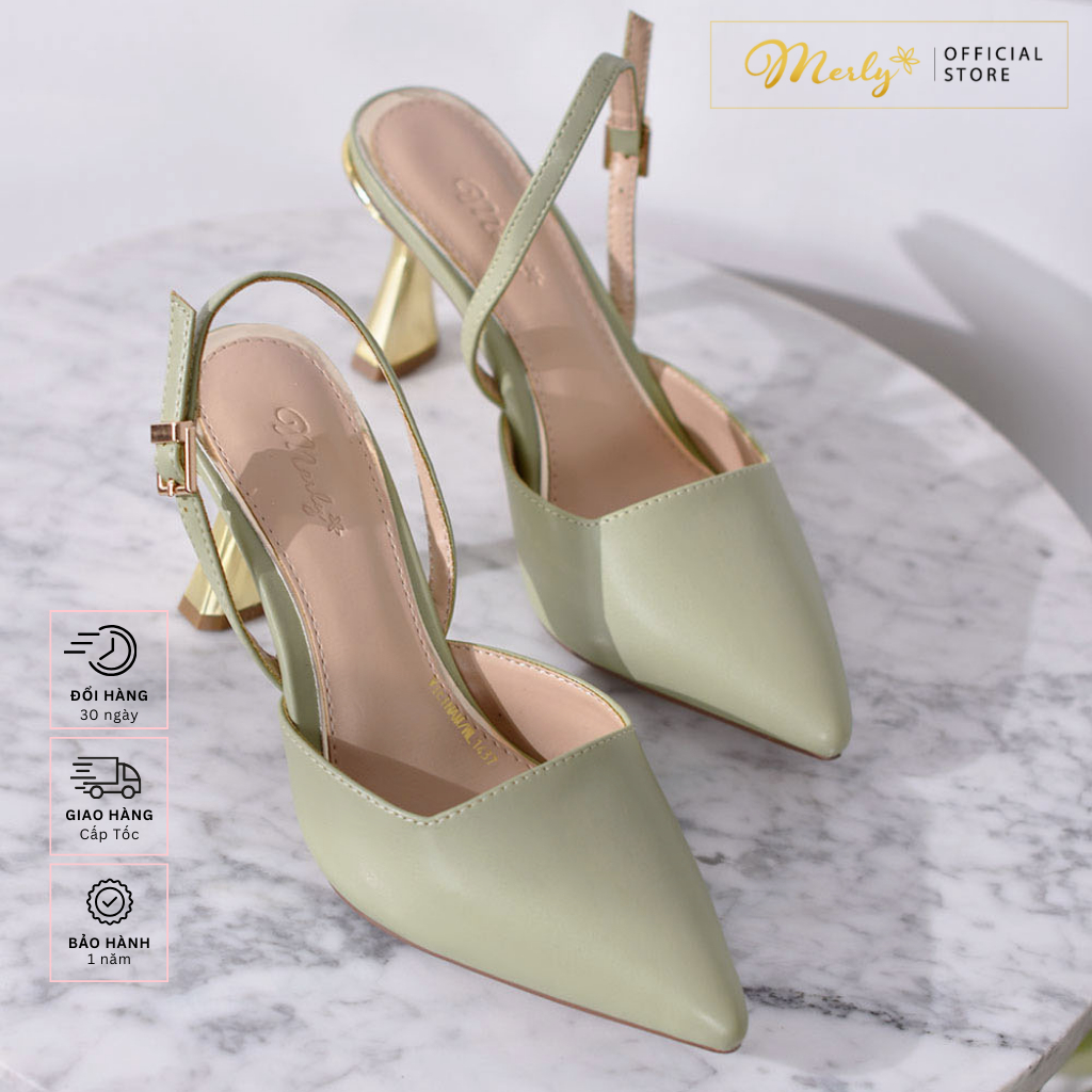 Giày Slingback Bít Mũi Nữ Đế Vuông Gót Cao 7cm Merly 1437 Giày Nữ Gót Vuông, Giày Nữ Mũi Nhọn, Giày Bít Mũi Hở Gót Nữ