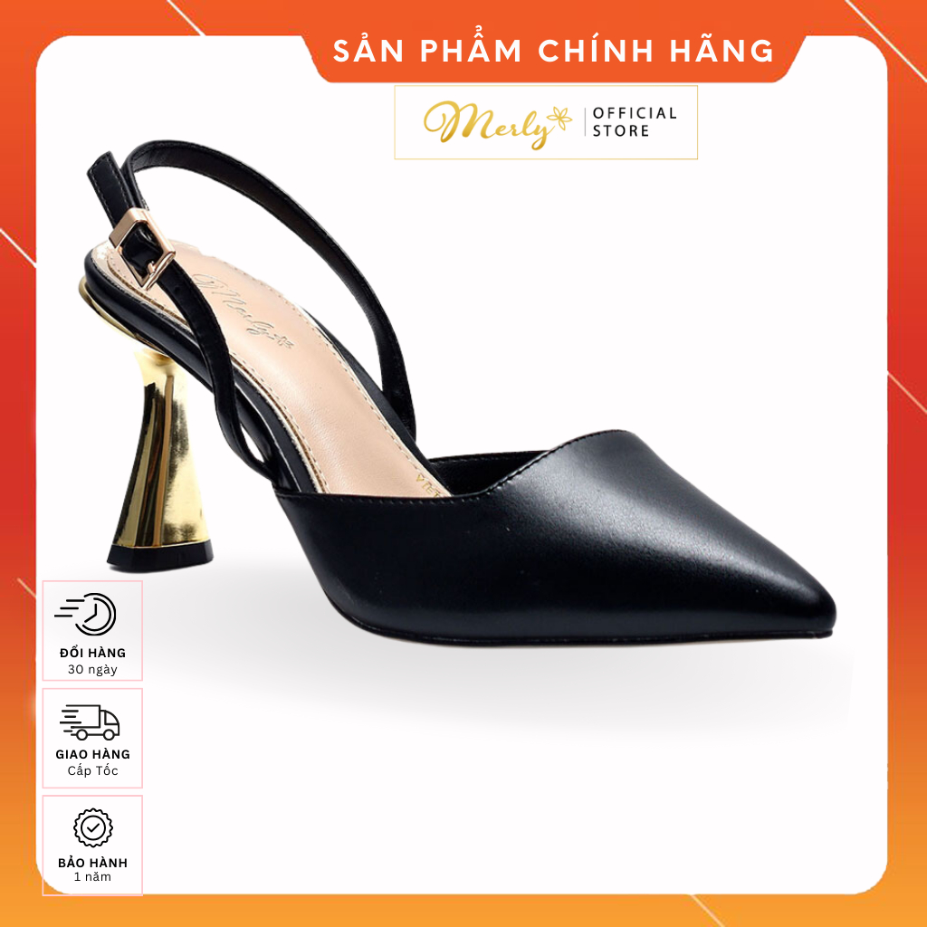 Giày Slingback Bít Mũi Nữ Đế Vuông Gót Cao 7cm Merly 1437 Giày Nữ Gót Vuông, Giày Nữ Mũi Nhọn, Giày Bít Mũi Hở Gót Nữ