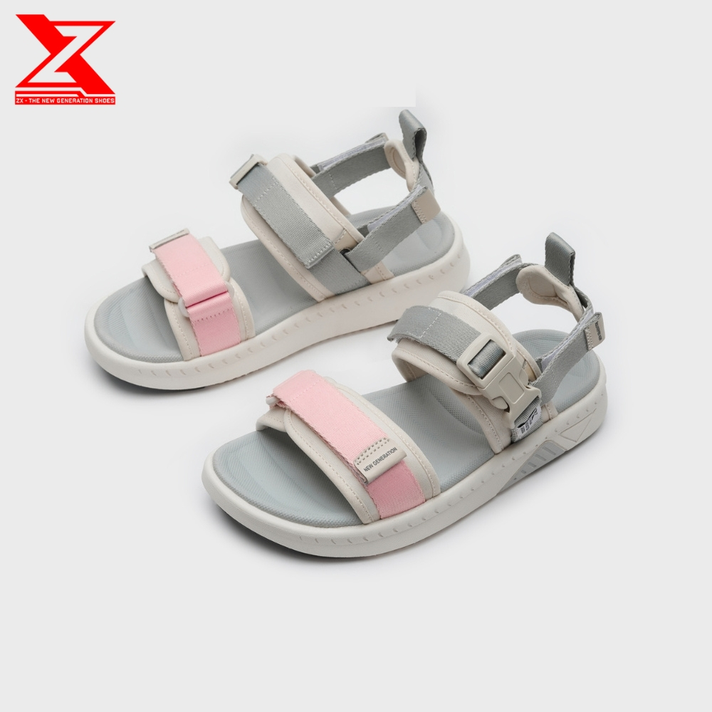 Giày Sandal Nam nữ ZX 2714 quai ngang Streetstyle - Grey Pink, Black Cream