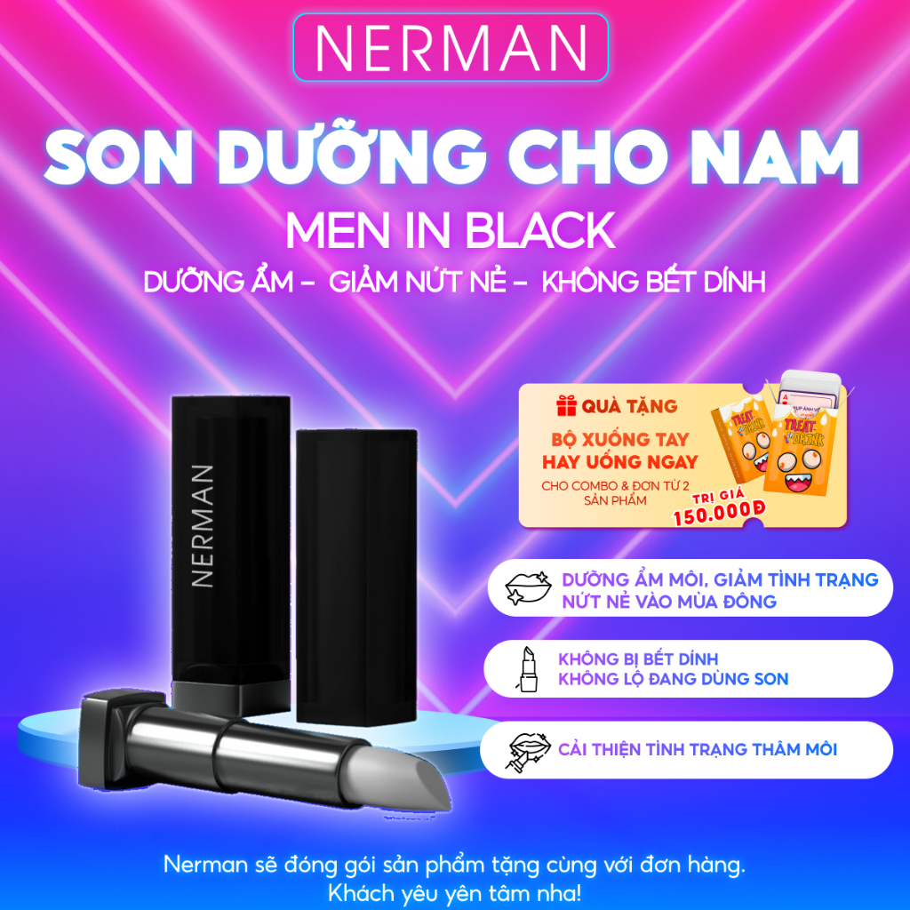 Son dưỡng cho nam Nerman dưỡng ẩm môi,giảm nứt nẻ,không bết dính,hỗ trợ mờ thâm Men in Black 4g