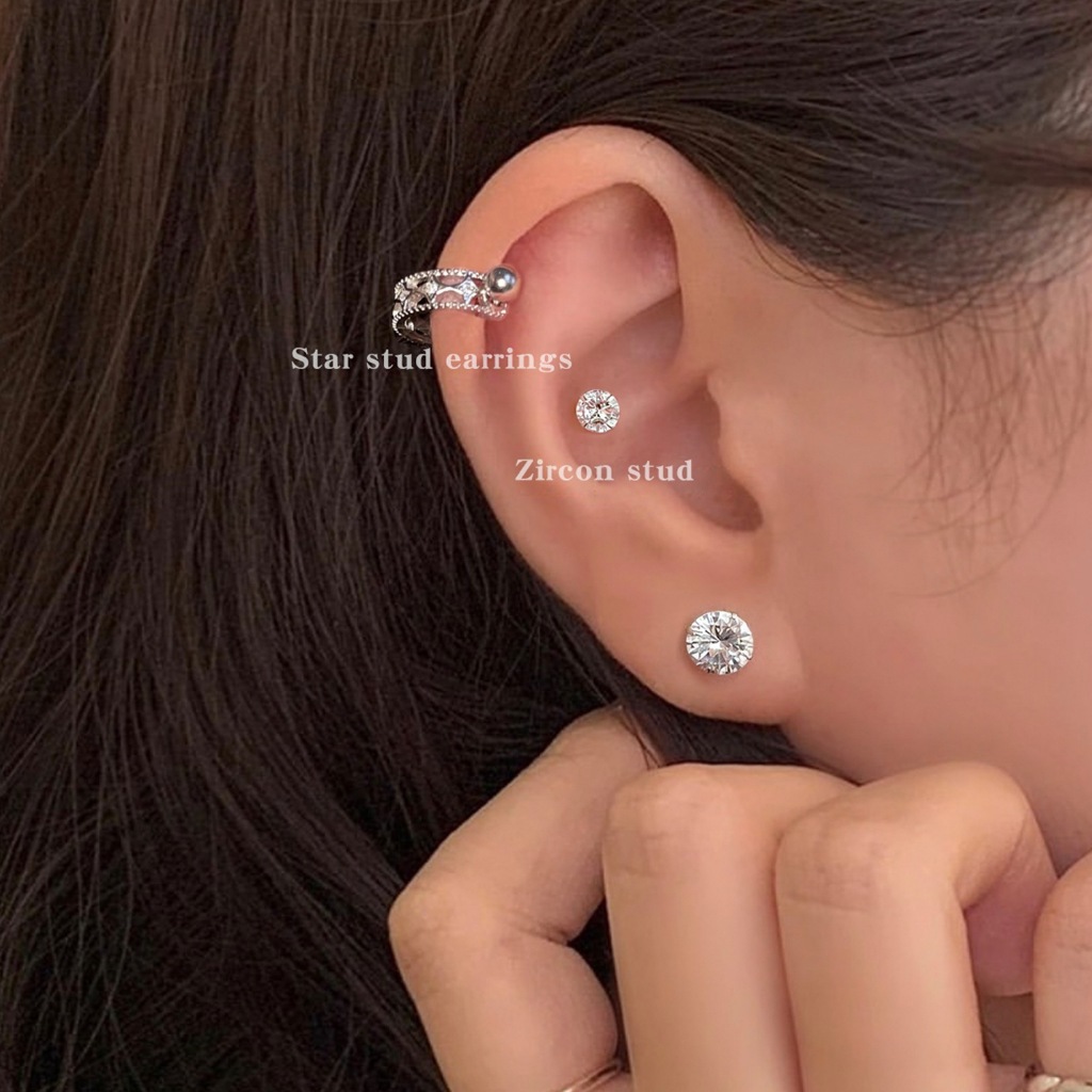 Khuyên tai thiết kế cong chốt bi vặn bông tai mẫu mơí cao cấp