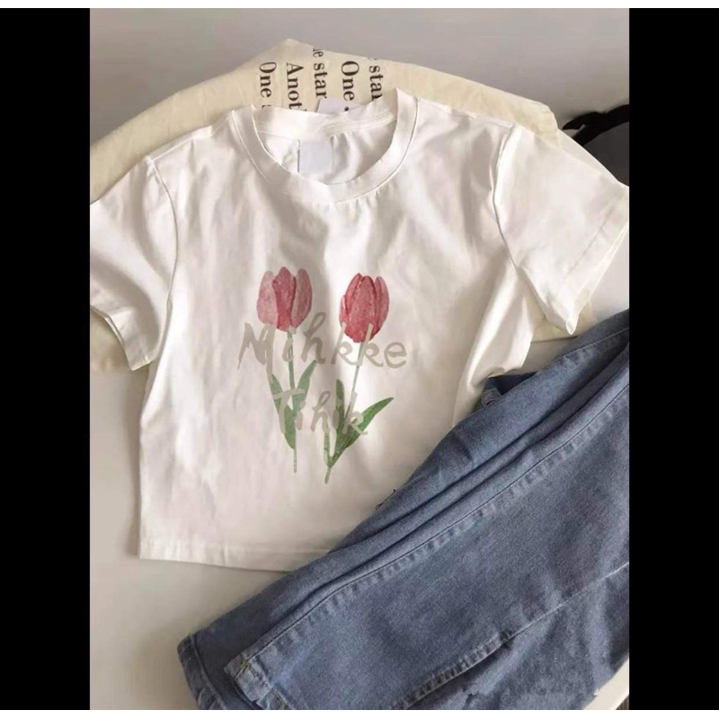Áo Baby tee thun nữ cotton ngắn tay cổ tròn phong cách uzzlang