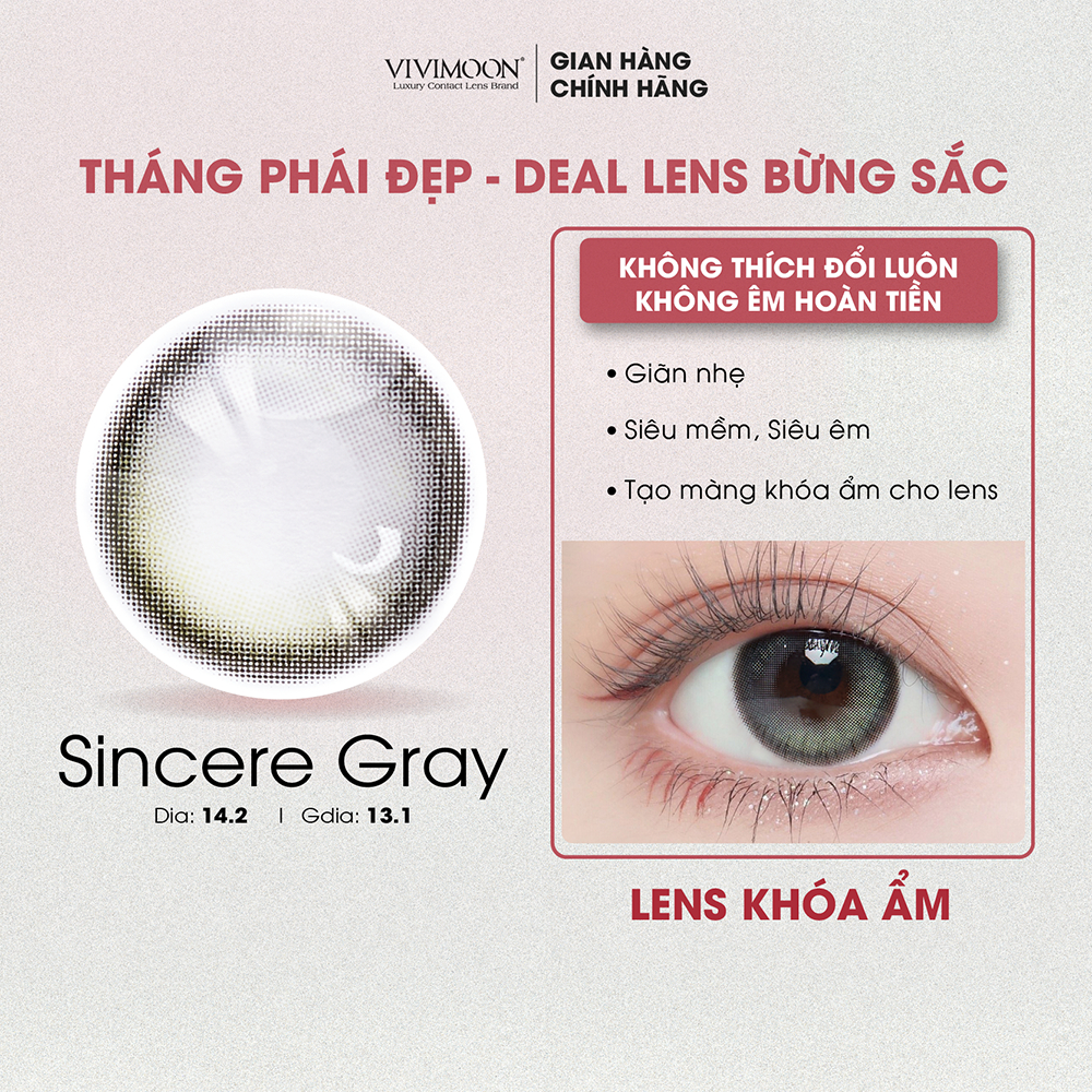 Kính áp tròng VIVIMOON LENS cận khóa ẩm màu xám xanh Sincere Gray Moisture