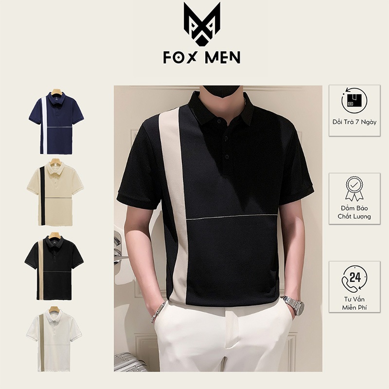 Áo Thun Nam  - Áo Polo Nam Một Sọc Cao Cấp Co Giãn 4 Chiều ms1 - FOX Men- PAZZIN STORE