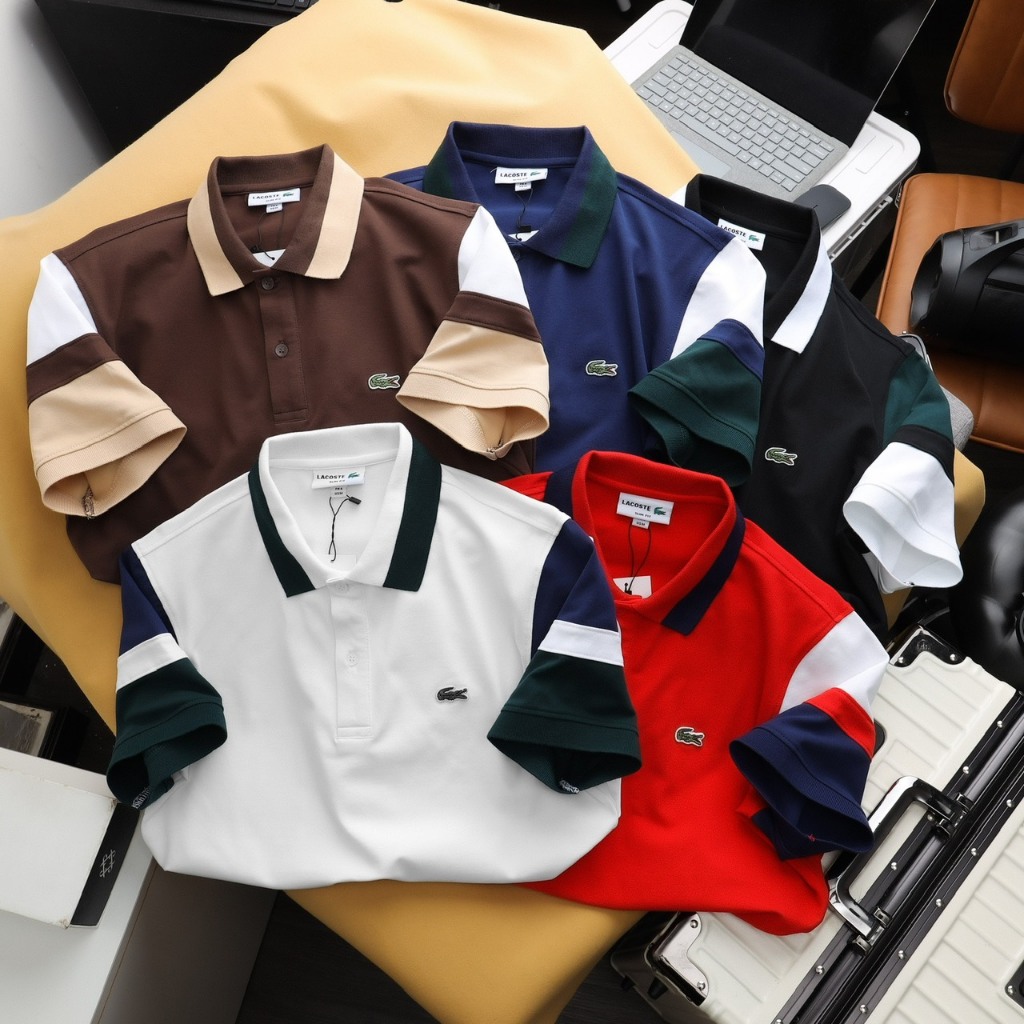 Áo thun Polo lacos.te vải cá sấu cotton co dãn và thấm hút tốt viền 3 màu tay áo