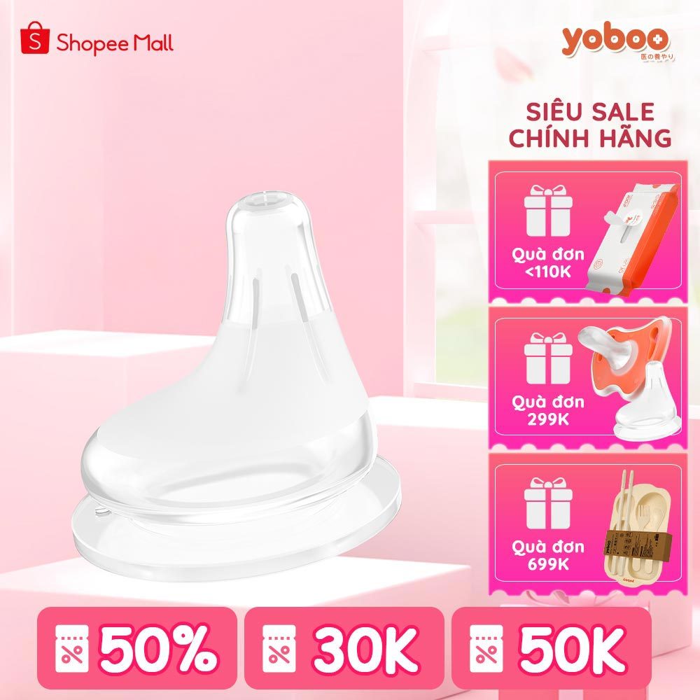 Núm ti thay thế lệch tâm Yoboo nhiều loại cho bé từ 0-24 tháng bằng silicone mô phỏng ti mẹ - Hàng chính hãng