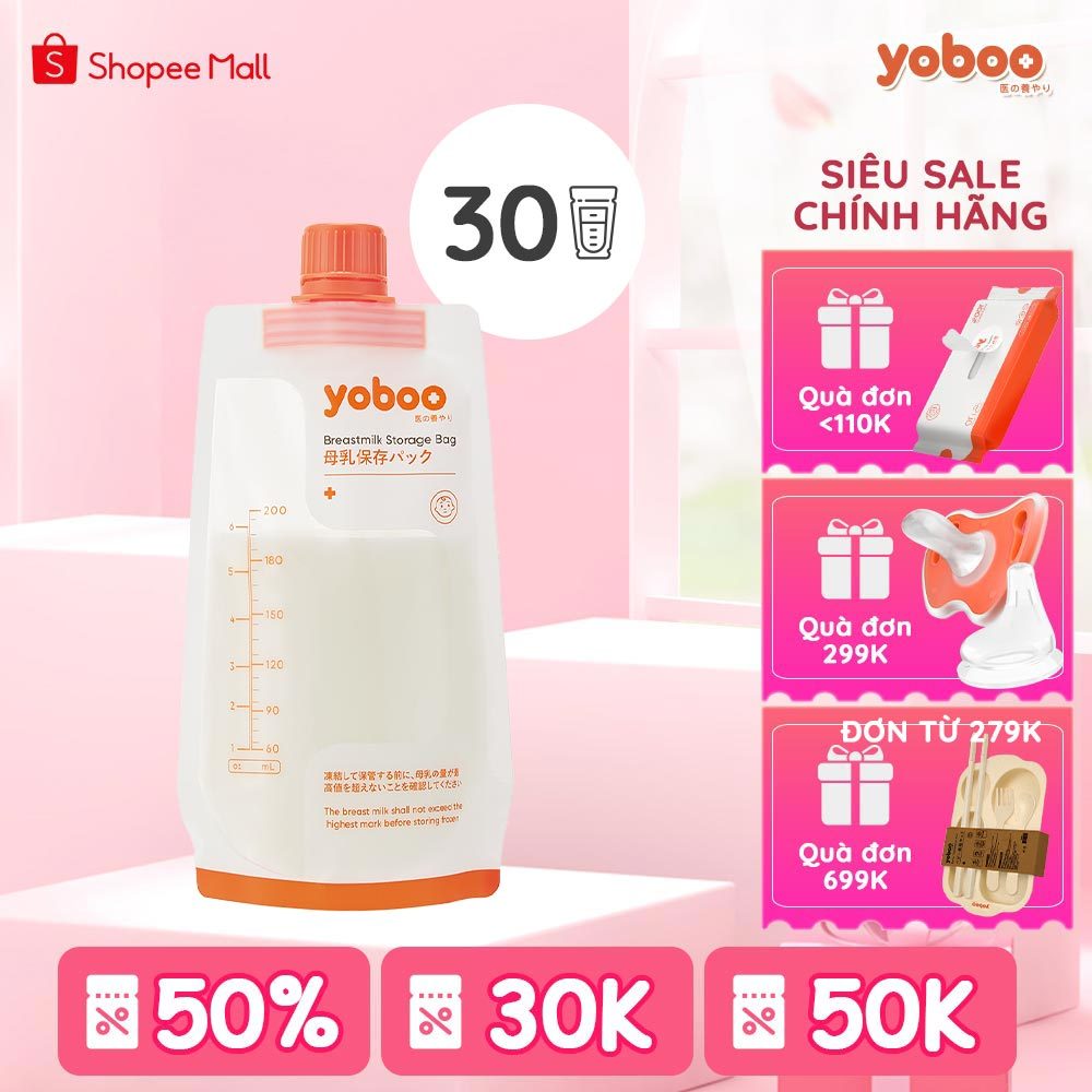 Set 30 túi trữ sữa mẹ Yoboo YB-004 có nắp vặn dung tích 200ml chất liệu PET an toàn - Hàng chính hãng