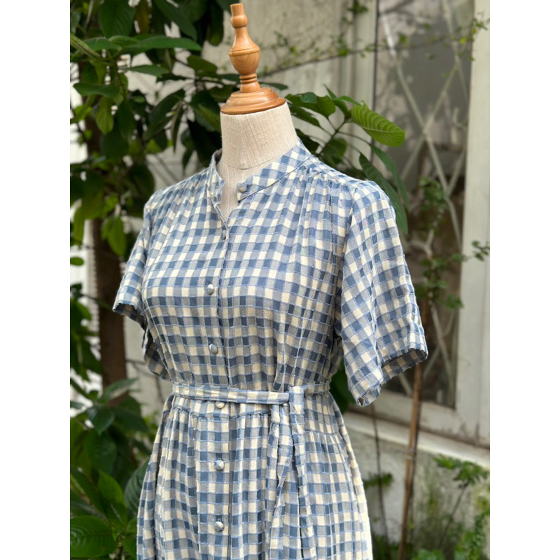 Đầm caro cotton có tay