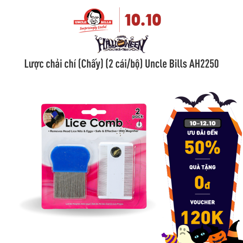 Lược Chải Chí/ Trứng Chí Bằng Thép Không Gỉ Kèm Lược Có Gương Soi Uncle Bills AH2250