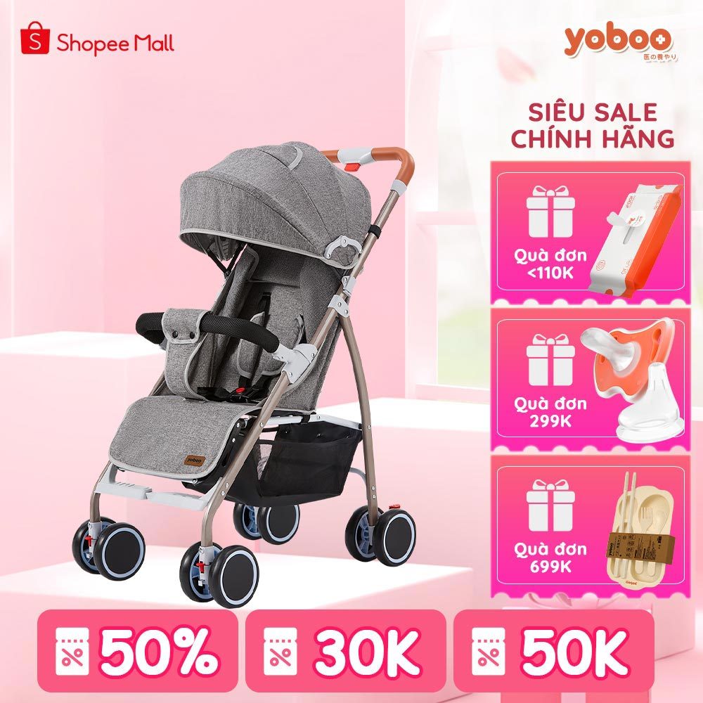 Xe đẩy gấp gọn cho bé Yoboo YB-0067 bánh xe có phanh, tựa lưng chống gù điều chỉnh nhiều góc độ - Hàng chính hãng