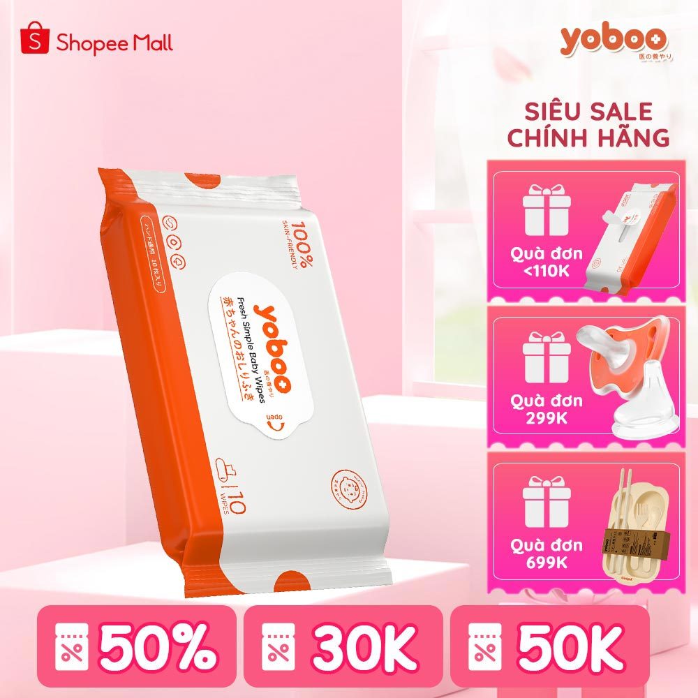 Khăn giấy ướt Yoboo YB-0078 dịu nhẹ không chất bảo quản gói 10 tờ - Hàng chính hãng