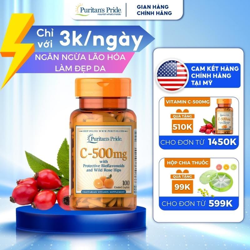 Viên uống bổ sung Vitamin C 500mg with Bioflavonoids & Wild Rose Hips hỗ trợ làm đẹp da, ngăn ngừa lão hóa 100 viên