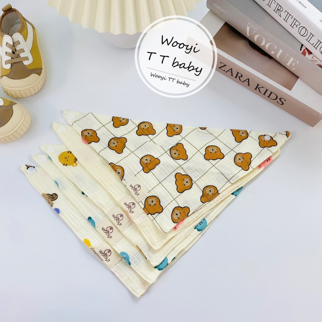 Yếm tam giác MUSLIN SỢI TRE 4 LỚP CAO CẤP MỀM MẠI kèm cúc bấm cho bé 2 loại