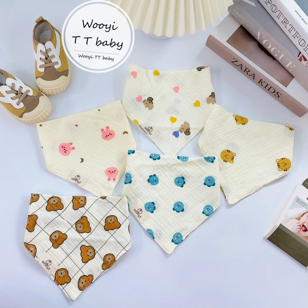 Yếm tam giác MUSLIN SỢI TRE 4 LỚP CAO CẤP MỀM MẠI kèm cúc bấm cho bé 2 loại