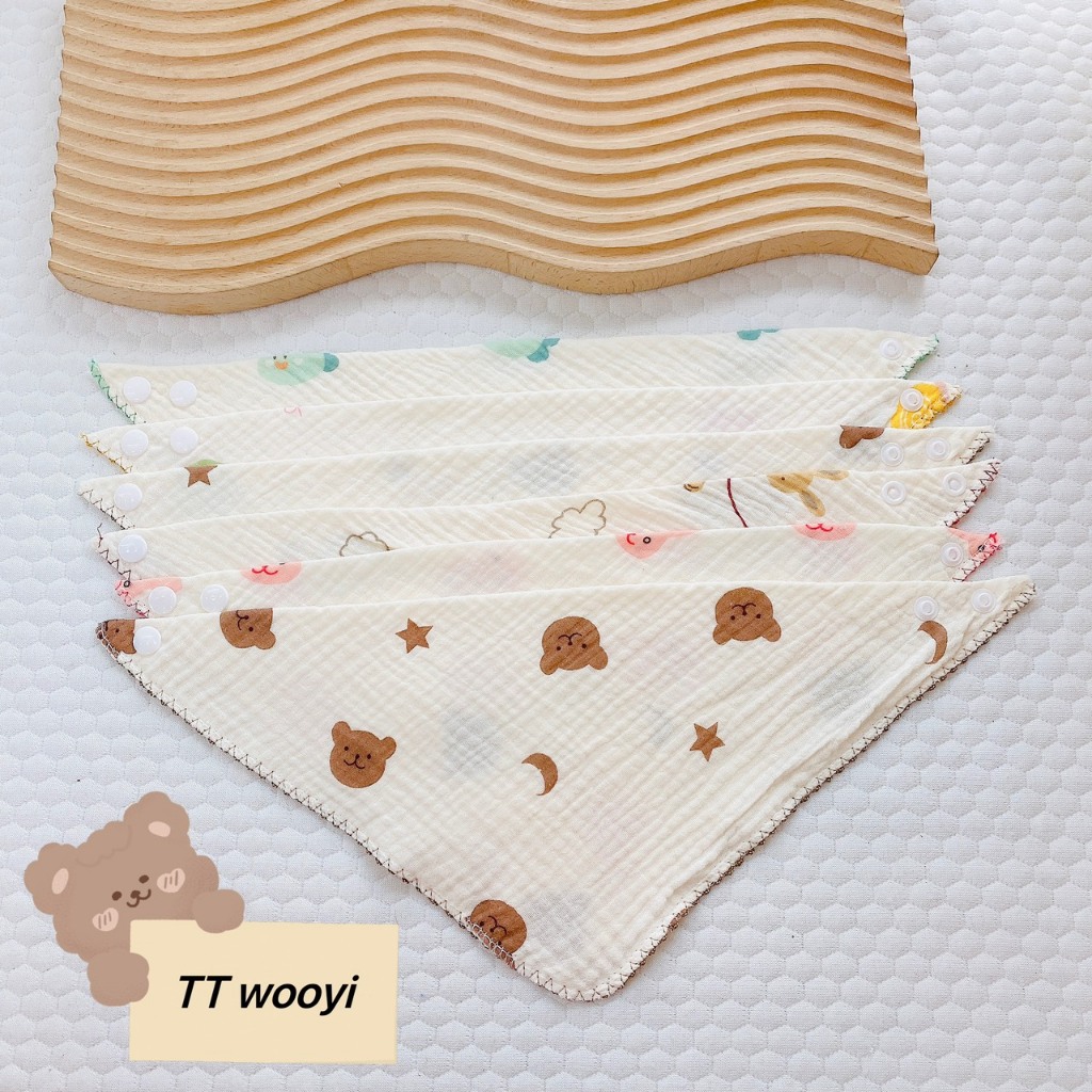 Yếm tam giác MUSLIN SỢI TRE 4 LỚP CAO CẤP MỀM MẠI kèm cúc bấm cho bé 2 loại