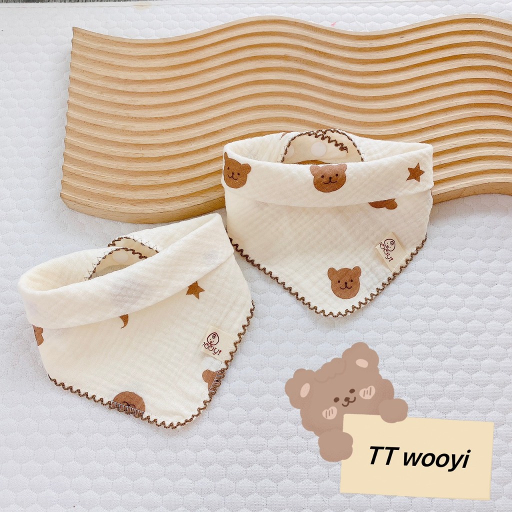 Yếm tam giác MUSLIN SỢI TRE 4 LỚP CAO CẤP MỀM MẠI kèm cúc bấm cho bé 2 loại