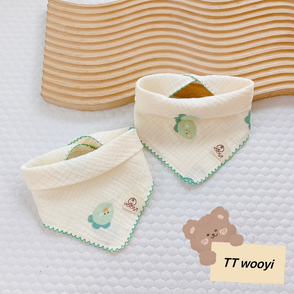 Yếm tam giác MUSLIN SỢI TRE 4 LỚP CAO CẤP MỀM MẠI kèm cúc bấm cho bé 2 loại