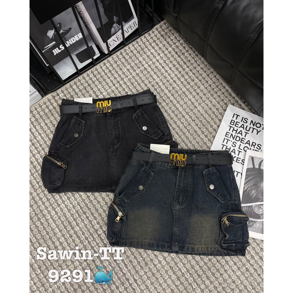 Chân váy jean bò denim ngắn túi hộp kèm đai UMEE STORE QCCC QCL1 CV146