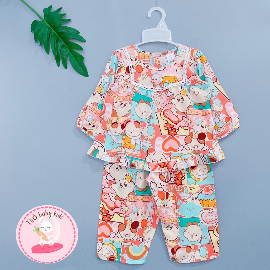 Bộ dài tay quần dài bé gái, bộ lanh dài, bộ tole dài tiểu thư cổ bèo bé gái thỏ baby kids