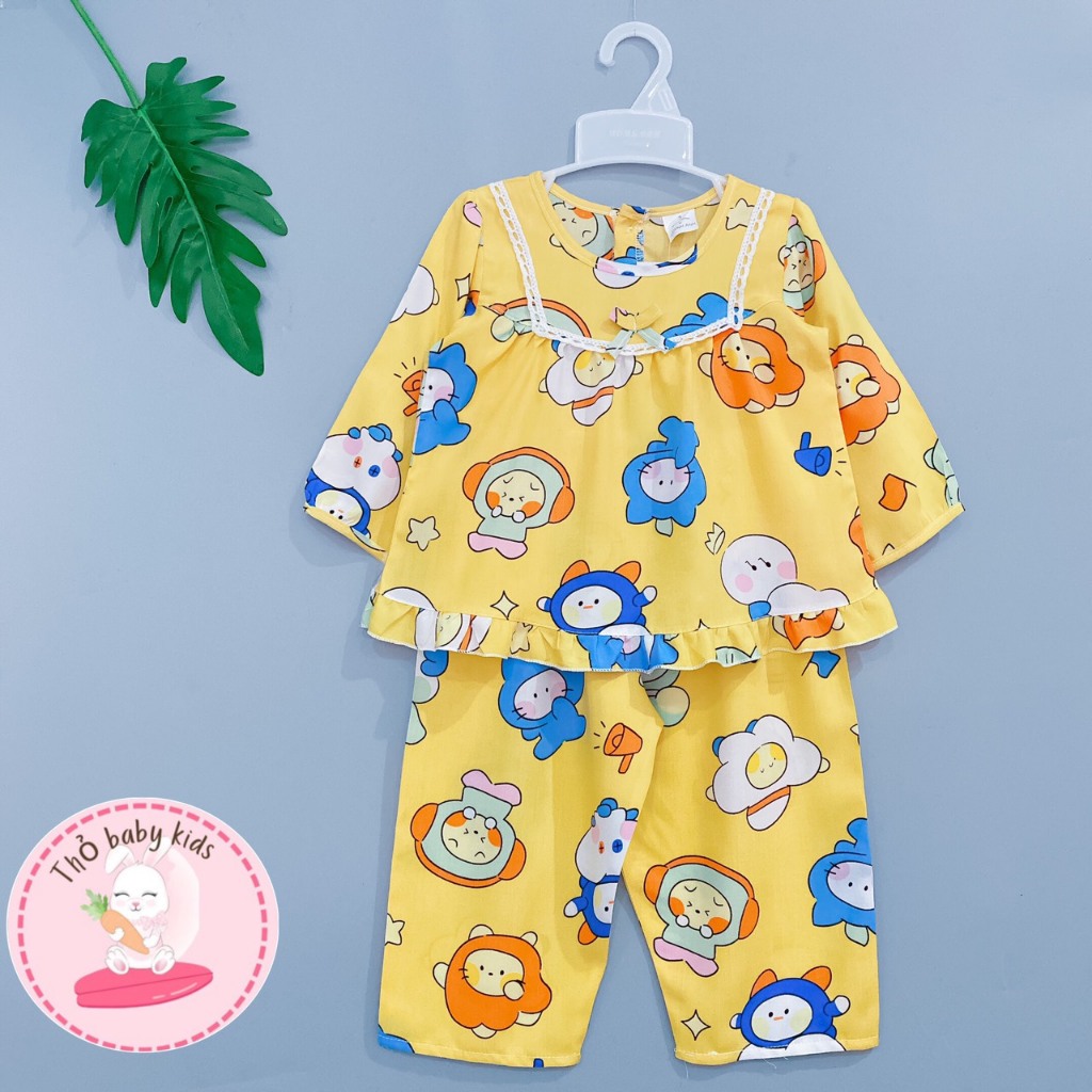 Bộ dài tay quần dài bé gái, bộ lanh dài, bộ tole dài tiểu thư cổ bèo bé gái thỏ baby kids