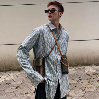 [Hight Quality] - Hàng Có Sẵn! Áo Sơ Mi Denim Dior Oblique Blue Monogram - Chất Liệu Denim Mặc Thích Hợp Mọi Thời Tiết