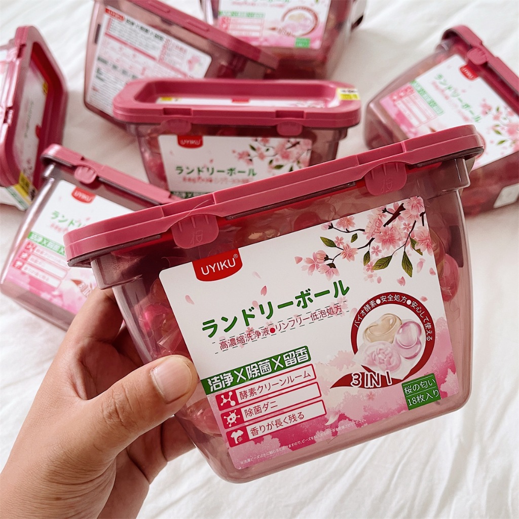 Viên giặt nước hoa 3in1 UYIKU Nhật Bản, đậm đặc gấp 3 lần, khử khuẩn, lưu hương bền lâu hộp 18 viên