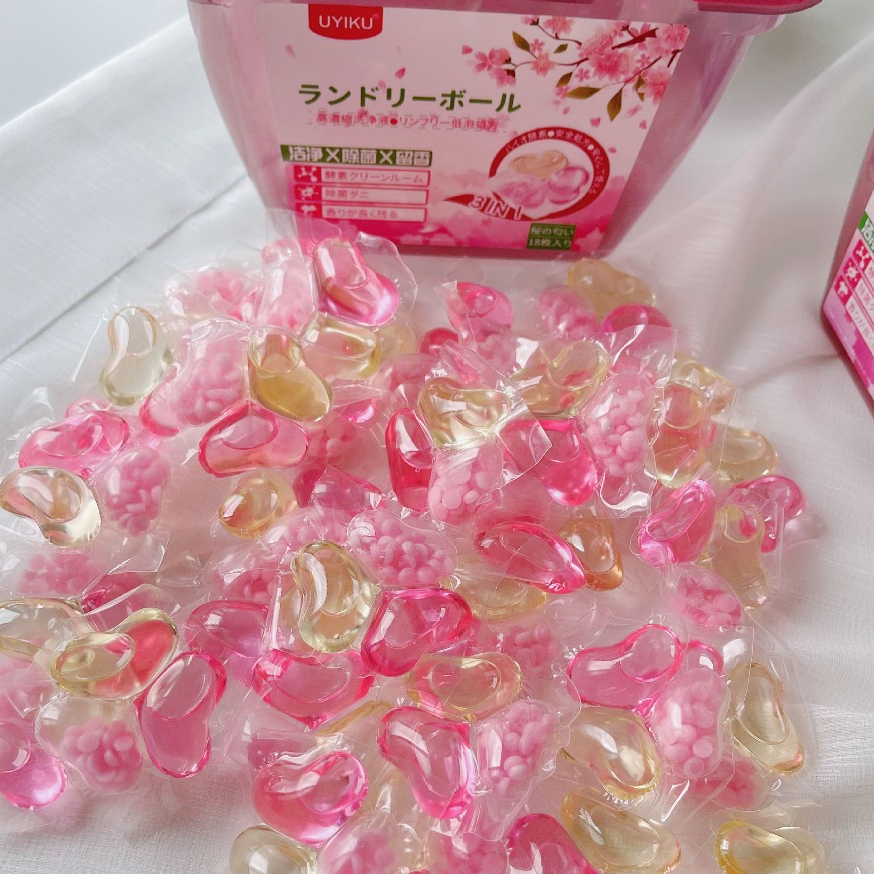 Viên giặt nước hoa 3in1 UYIKU Nhật Bản, đậm đặc gấp 3 lần, khử khuẩn, lưu hương bền lâu hộp 18 viên