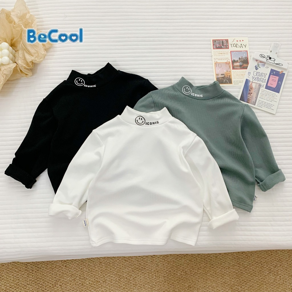 Áo Phông Dài Tay Thu Đông Chất Cotton Cho Bé Trai - Bé Gái,Áo Giữ Nhiệt Dài Tay Cổ 3p In Hình Mặt Cười Cho Bé Từ 9-25kg