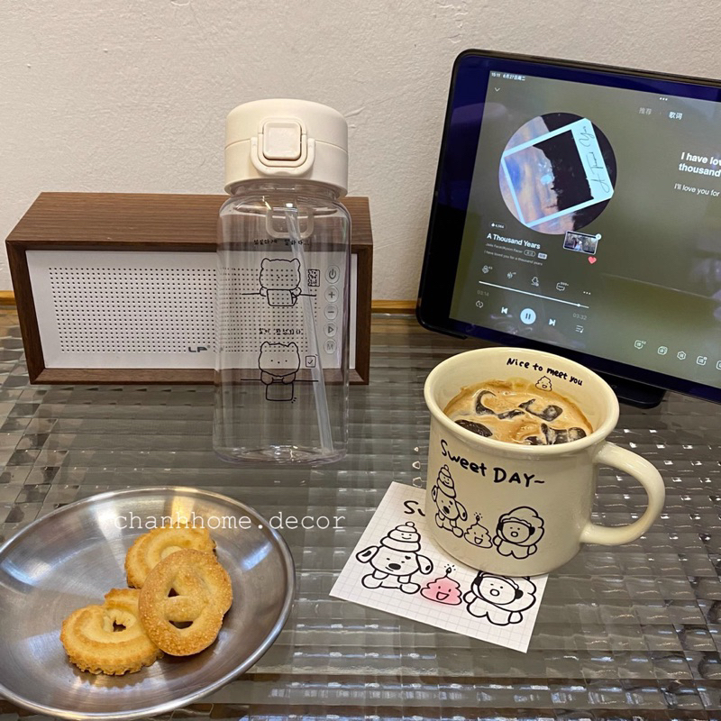 Cốc sứ uống nước 240ml Sweet Day hình Cún có tay cầm, ly sứ màu Hồng Be dễ thương, tặng quà sinh nhật |Chanhhomedecor|