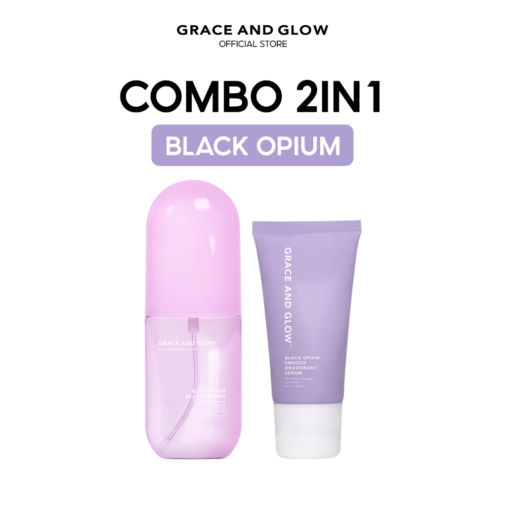 Combo 2in1 Lăn khử mùi và xịt tóc Black Opium Grace and Glow 100ml + 50ml