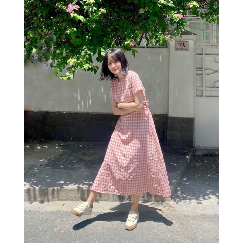 Đầm Thu dress midi caro dáng dài