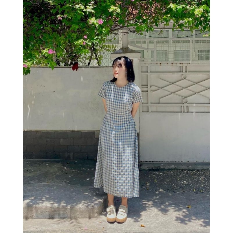 Đầm Thu dress midi caro dáng dài