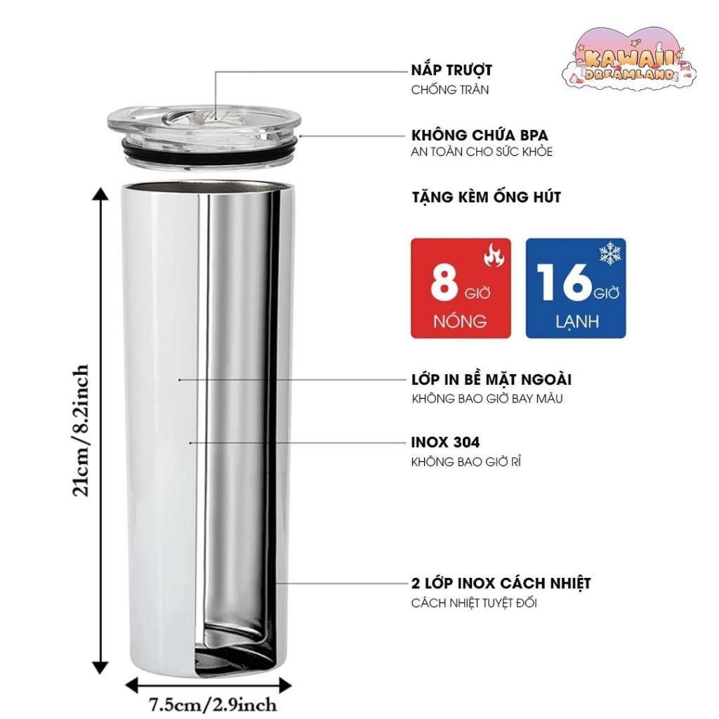 Bình giữ nhiệt cute hình We Bare Bears  -600ml - Inox 304 -Tặng Túi Xách -Kawaii Dreamland