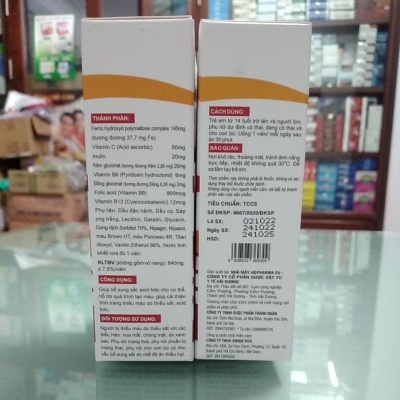 Hemavital Giúp bổ sung sắt, Acid folic cho cơ thế hỗ trợ quá trình tạo máu, hết thiếu máu do thiếu sắt hộp 30 viên