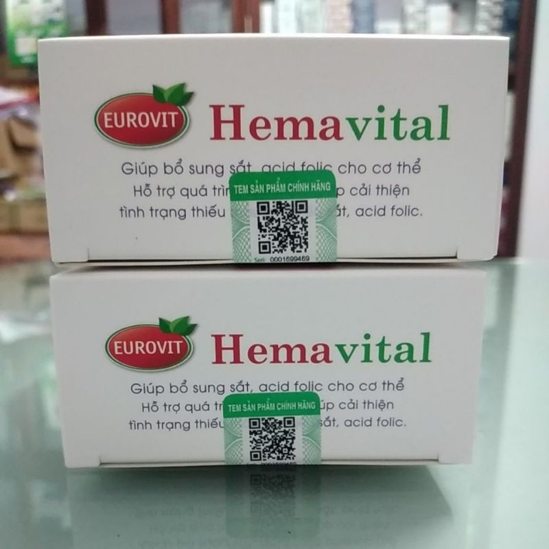 Hemavital Giúp bổ sung sắt, Acid folic cho cơ thế hỗ trợ quá trình tạo máu, hết thiếu máu do thiếu sắt hộp 30 viên