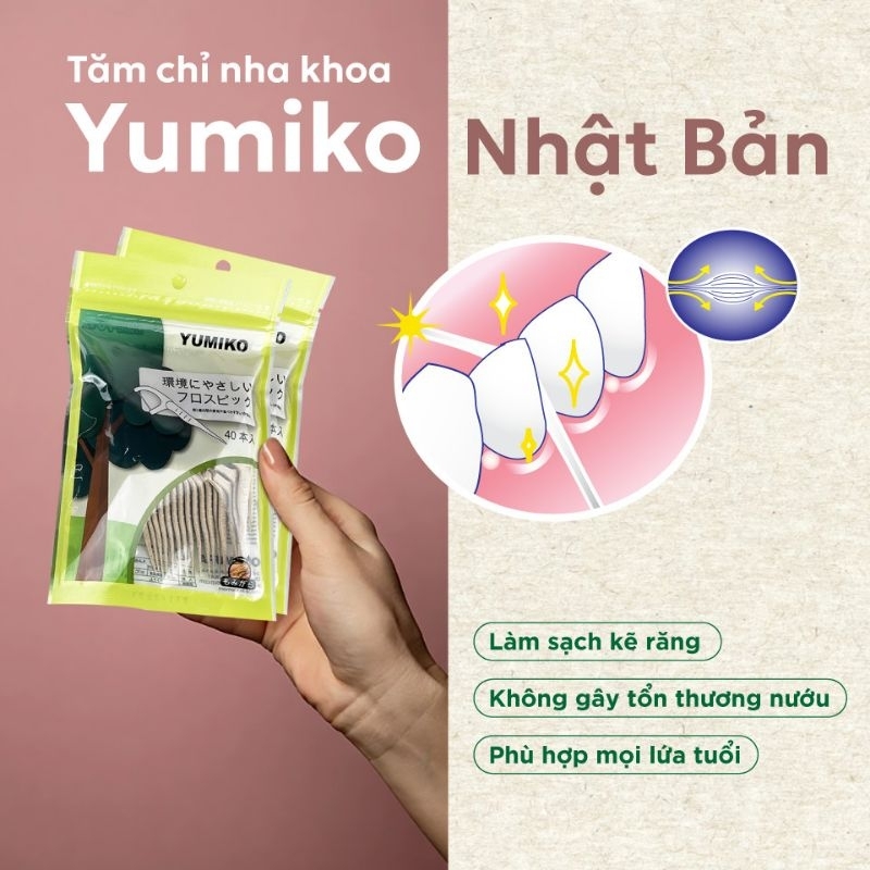 Tăm chỉ nha khoa ECO YUMIKO hàng Nhật. chải kẽ răng, chăm sóc răng đúng chuẩn gói 40 que