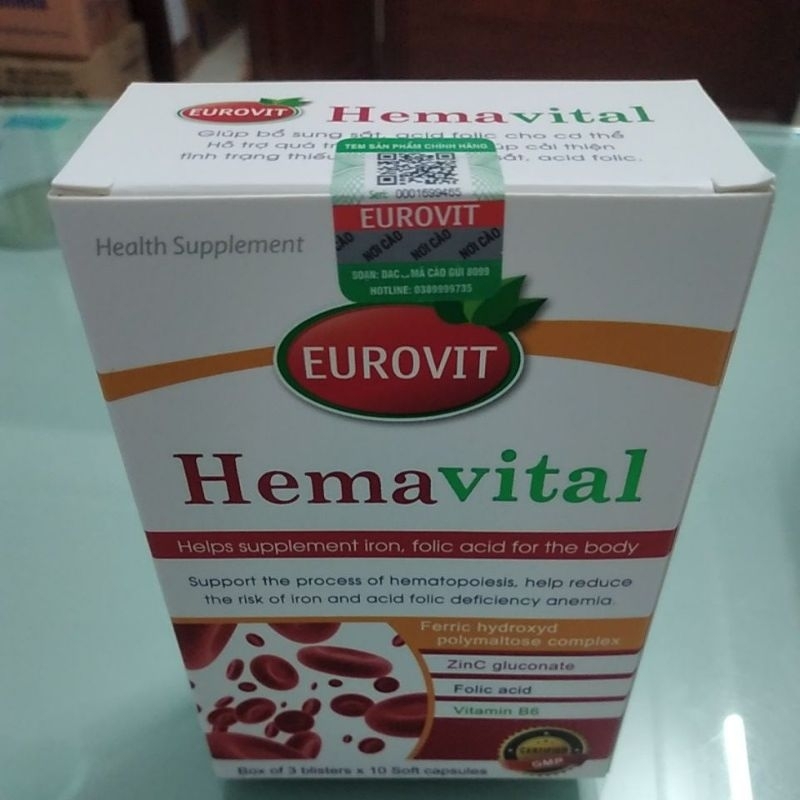 Hemavital Giúp bổ sung sắt, Acid folic cho cơ thế hỗ trợ quá trình tạo máu, hết thiếu máu do thiếu sắt hộp 30 viên
