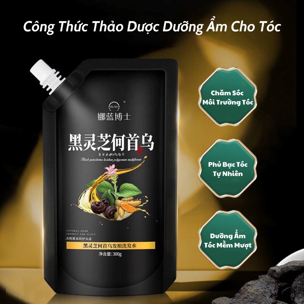 Dầu Gội Phủ Bạc Thảo Dược Linh Chi Đen 300ml - Phủ Đen Tóc Bạc Tự Nhiên, Kích Thích Mọc Tóc Con, Nuôi Dưỡng Tóc Bóng Mượ