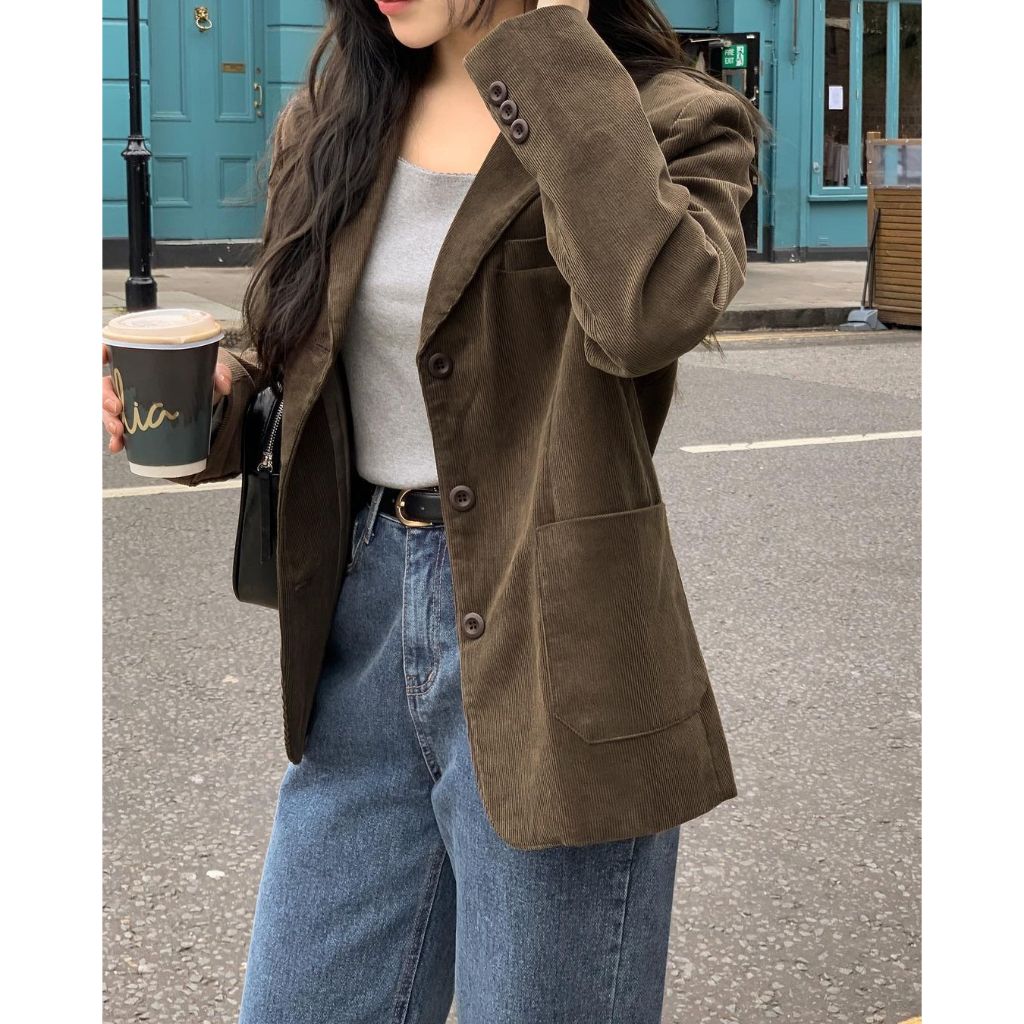 Áo Vest / Blazer Nhung tăm oversize style,vintage, công sở Nhật,Hàn - secondhand