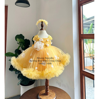 Váy CC hoa rơi tùng xù Đầm Công Chúa Cho Bé Gái Cao Cấp tặng Kèm Cài Đầu Cute