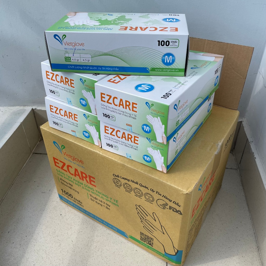 THÙNG 10 HỘP Găng Tay Y Tế Nitrile Không Bột VietGlove - Bao Tay Cao Su Nitrile Vietglove Ezcare